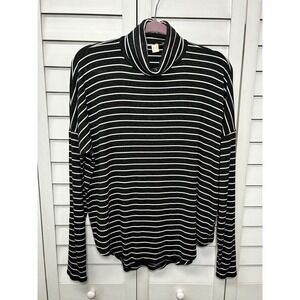 Michael Kors Striped Ribbed Oversized Mock Neck Dolman Sleeve Top Size XL Gray